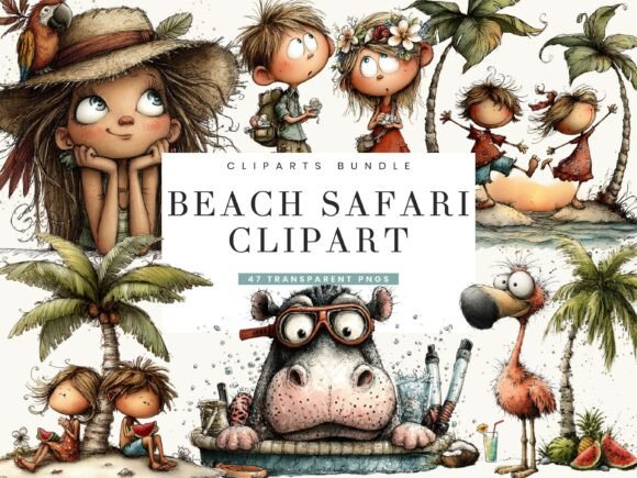 Download Watercolor Beach Safari Clipart Bundle - Premium Bundle