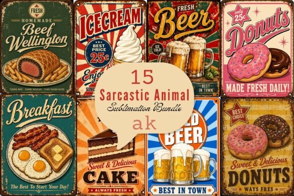 Download Retro Food Poster Sublimation PNG Bundle - Sublimation png Collection